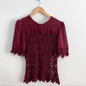 Cranberry Sheer Crochet Lace Blouse Top (XS-M)